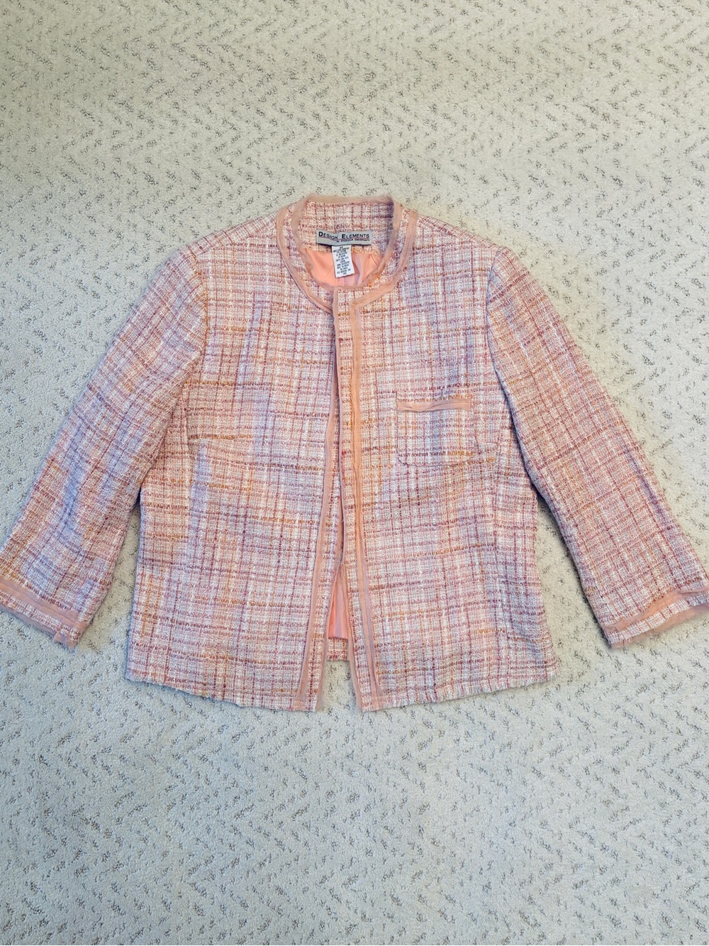 Donna Degnan NEW Classic Pink Tweed Collarless Lady Jacket Blazer Size 12 Chic